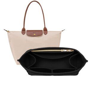 Purse Organizer Insert for Longchamp Le Pliage, Felt Tote Bag Black Medium Lux